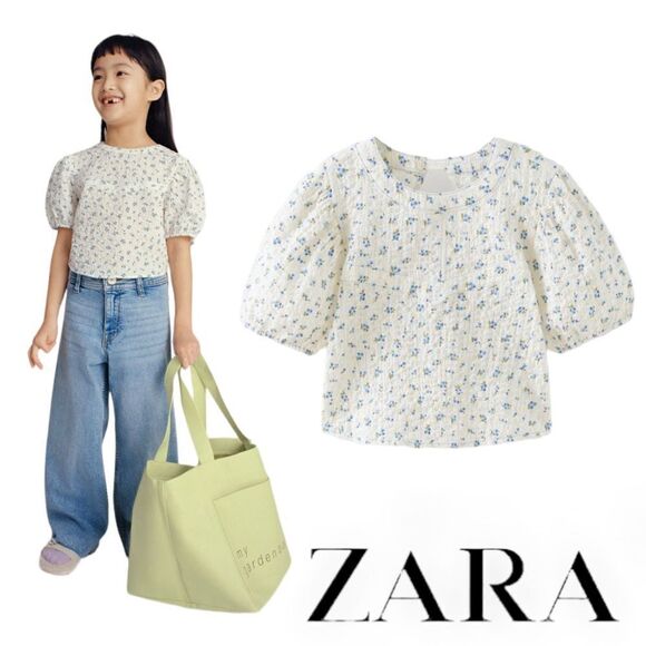 ZARA Kids | Ecru | TEXTURED TOP WITH FLOWERS - Picture 1 of 6